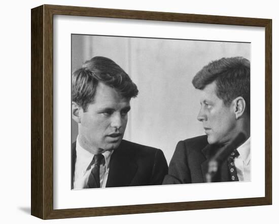 Senators Robert and John F. Kennedy, During a Senate Comm. Hearing Regarding the Kohler Strike-Ed Clark-Framed Photographic Print