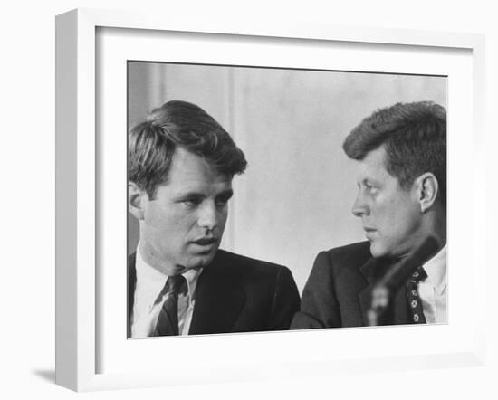 Senators Robert and John F. Kennedy, During a Senate Comm. Hearing Regarding the Kohler Strike-Ed Clark-Framed Photographic Print