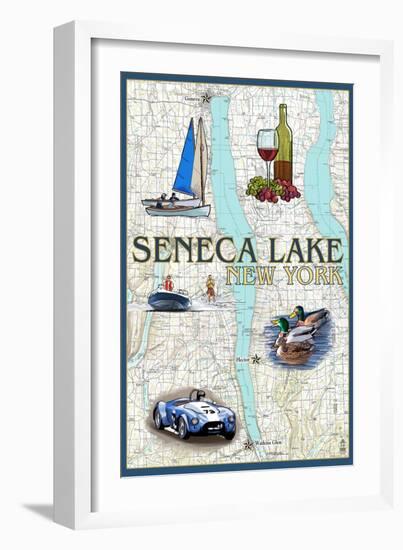 Seneca Lake, New York - Nautical Chart-Lantern Press-Framed Art Print
