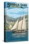 Seneca Lake, New York - Sailboat Scene-Lantern Press-Stretched Canvas