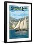 Seneca Lake, New York - Sailboat Scene-Lantern Press-Framed Art Print