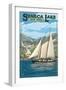 Seneca Lake, New York - Sailboat Scene-Lantern Press-Framed Art Print