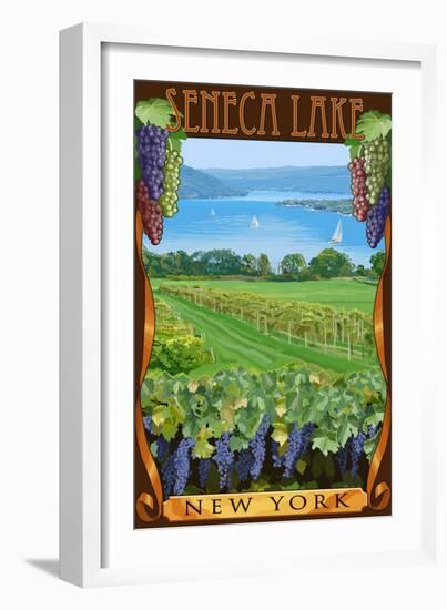 Seneca Lake, New York - Vineyard Scene-Lantern Press-Framed Art Print