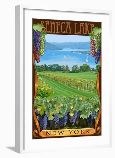 Seneca Lake, New York - Vineyard Scene-Lantern Press-Framed Art Print