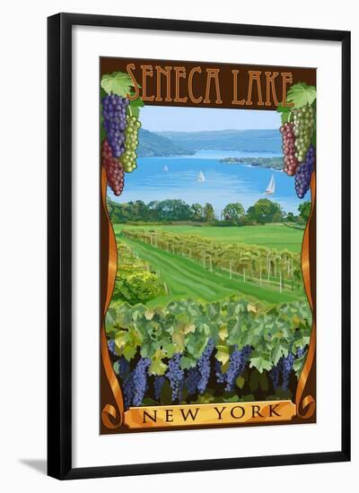 Seneca Lake, New York - Vineyard Scene-Lantern Press-Framed Art Print