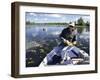 Senior Man Holding a Fish-null-Framed Photographic Print