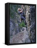 Senior Man Rock Climbing-null-Framed Stretched Canvas