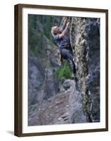 Senior Man Rock Climbing-null-Framed Premium Photographic Print