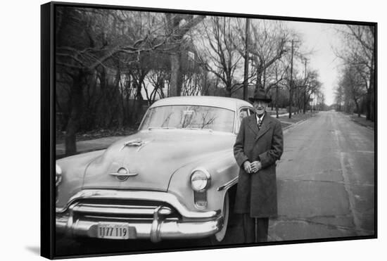 Senior Man with His Automobile on an Illinois Street, Ca. 1950-null-Framed Stretched Canvas