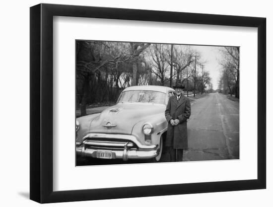 Senior Man with His Automobile on an Illinois Street, Ca. 1950-null-Framed Photographic Print