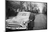 Senior Man with His Automobile on an Illinois Street, Ca. 1950-null-Mounted Photographic Print