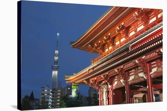Senso-Ji Temple and Skytree Tower at Night, Asakusa, Tokyo, Japan, Asia-Stuart Black-Stretched Canvas