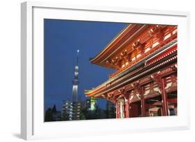 Senso-Ji Temple and Skytree Tower at Night, Asakusa, Tokyo, Japan, Asia-Stuart Black-Framed Photographic Print