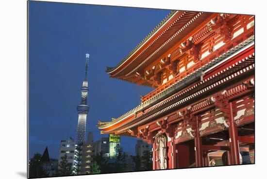 Senso-Ji Temple and Skytree Tower at Night, Asakusa, Tokyo, Japan, Asia-Stuart Black-Mounted Photographic Print