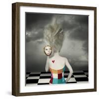 Sensual and Fantasy Back of a Female Model with Long Blond Hair and Corset Who Looks at Her Face In-Valentina Photos-Framed Photographic Print