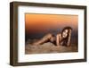 Sensual Brunette Beauty Posing on the Beach.-PawelSierakowski-Framed Photographic Print