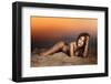 Sensual Brunette Beauty Posing on the Beach.-PawelSierakowski-Framed Photographic Print