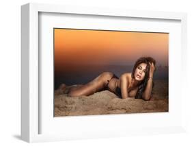 Sensual Brunette Beauty Posing on the Beach.-PawelSierakowski-Framed Photographic Print