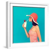 Sensual Girl with a Summer Cocktail-Evgeniya Porechenskaya-Framed Photographic Print