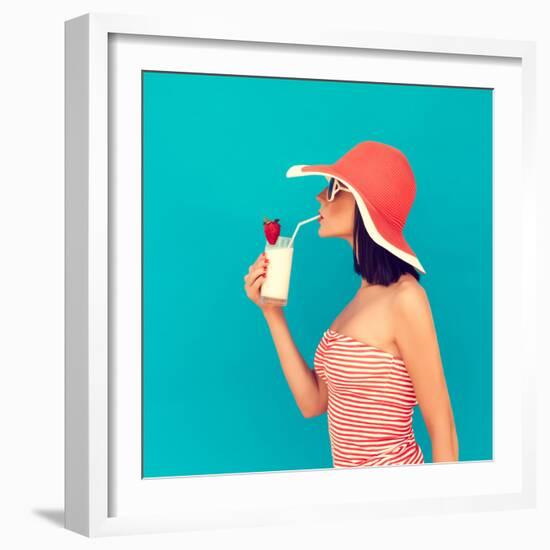 Sensual Girl with a Summer Cocktail-Evgeniya Porechenskaya-Framed Photographic Print