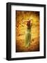 Sensual Nymph in Autumn Garden, Back Side of Sexy Girl Wearing Long Dress, Enjoying Autumnal Nature-Anna Omelchenko-Framed Photographic Print