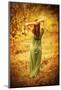 Sensual Nymph in Autumn Garden, Back Side of Sexy Girl Wearing Long Dress, Enjoying Autumnal Nature-Anna Omelchenko-Mounted Photographic Print