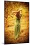 Sensual Nymph in Autumn Garden, Back Side of Sexy Girl Wearing Long Dress, Enjoying Autumnal Nature-Anna Omelchenko-Mounted Photographic Print