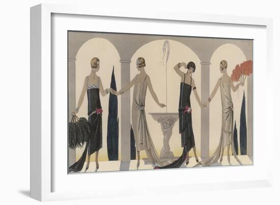 Sensually Draped Dresses with Narrow Beaded Straps Square Necklines and Detailing Over One Hip-Georges Barbier-Framed Photographic Print