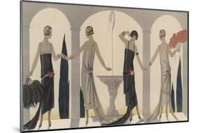 Sensually Draped Dresses with Narrow Beaded Straps Square Necklines and Detailing Over One Hip-Georges Barbier-Mounted Photographic Print