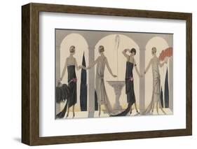 Sensually Draped Dresses with Narrow Beaded Straps Square Necklines and Detailing Over One Hip-Georges Barbier-Framed Photographic Print