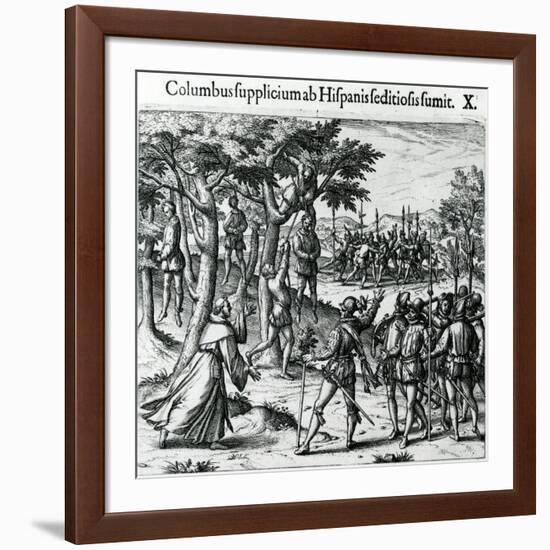 Sentence to Hanging of Some Men of Christopher Columbus in the New World, 1590-Theodore de Bry-Framed Giclee Print