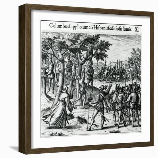 Sentence to Hanging of Some Men of Christopher Columbus in the New World, 1590-Theodore de Bry-Framed Giclee Print