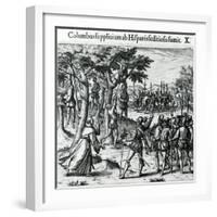 Sentence to Hanging of Some Men of Christopher Columbus in the New World, 1590-Theodore de Bry-Framed Giclee Print