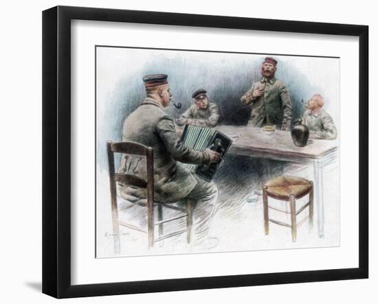 Sentimental Ballad in the Canteen, German Prisoners of War in Dinan, France, 1915-Maurice Orange-Framed Giclee Print