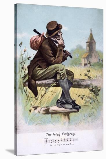 Sentimental Edwardian Postcard Showing an Irish Emigrant Taking a Last Look at His the Churchyard-null-Stretched Canvas