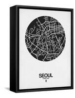 Seoul Street Map Black on White-NaxArt-Framed Stretched Canvas