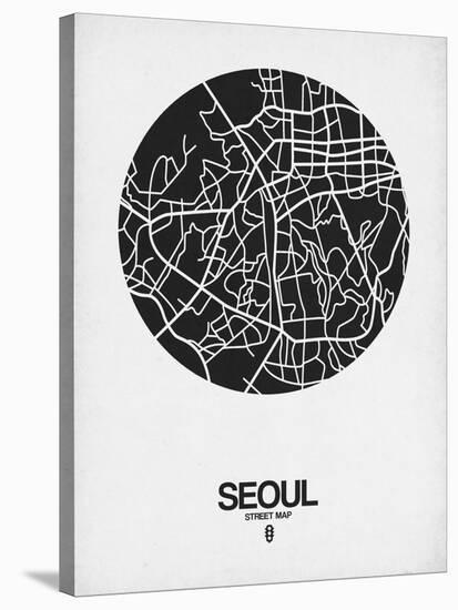 Seoul Street Map Black on White-NaxArt-Stretched Canvas