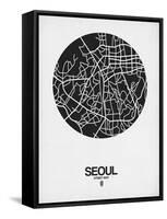 Seoul Street Map Black on White-NaxArt-Framed Stretched Canvas