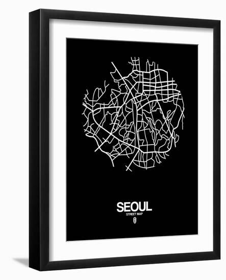 Seoul Street Map Black-NaxArt-Framed Art Print