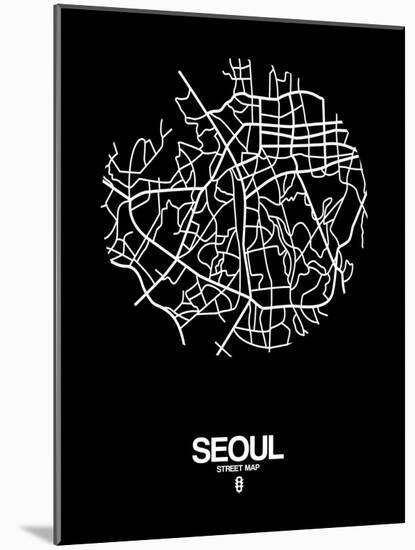 Seoul Street Map Black-NaxArt-Mounted Art Print