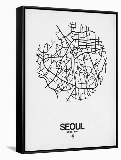 Seoul Street Map White-NaxArt-Framed Stretched Canvas