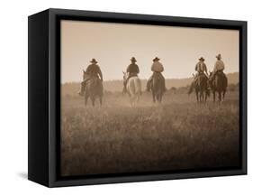 Sepia Effect of Cowboys Riding, Seneca, Oregon, USA-Nancy & Steve Ross-Framed Stretched Canvas