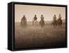 Sepia Effect of Cowboys Riding, Seneca, Oregon, USA-Nancy & Steve Ross-Framed Stretched Canvas