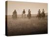 Sepia Effect of Cowboys Riding, Seneca, Oregon, USA-Nancy & Steve Ross-Stretched Canvas
