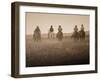 Sepia Effect of Cowboys Riding, Seneca, Oregon, USA-Nancy & Steve Ross-Framed Photographic Print