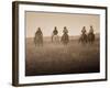 Sepia Effect of Cowboys Riding, Seneca, Oregon, USA-Nancy & Steve Ross-Framed Photographic Print