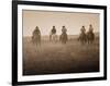 Sepia Effect of Cowboys Riding, Seneca, Oregon, USA-Nancy & Steve Ross-Framed Photographic Print