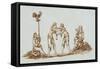 Sepia Engraving of 14th Century Scene with Wrestlers-null-Framed Stretched Canvas