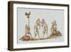 Sepia Engraving of 14th Century Scene with Wrestlers-null-Framed Giclee Print