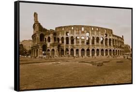 Sepia image of the Colosseum or Roman Coliseum, originally the Flavian Amphitheatre, an elliptic...-null-Framed Stretched Canvas